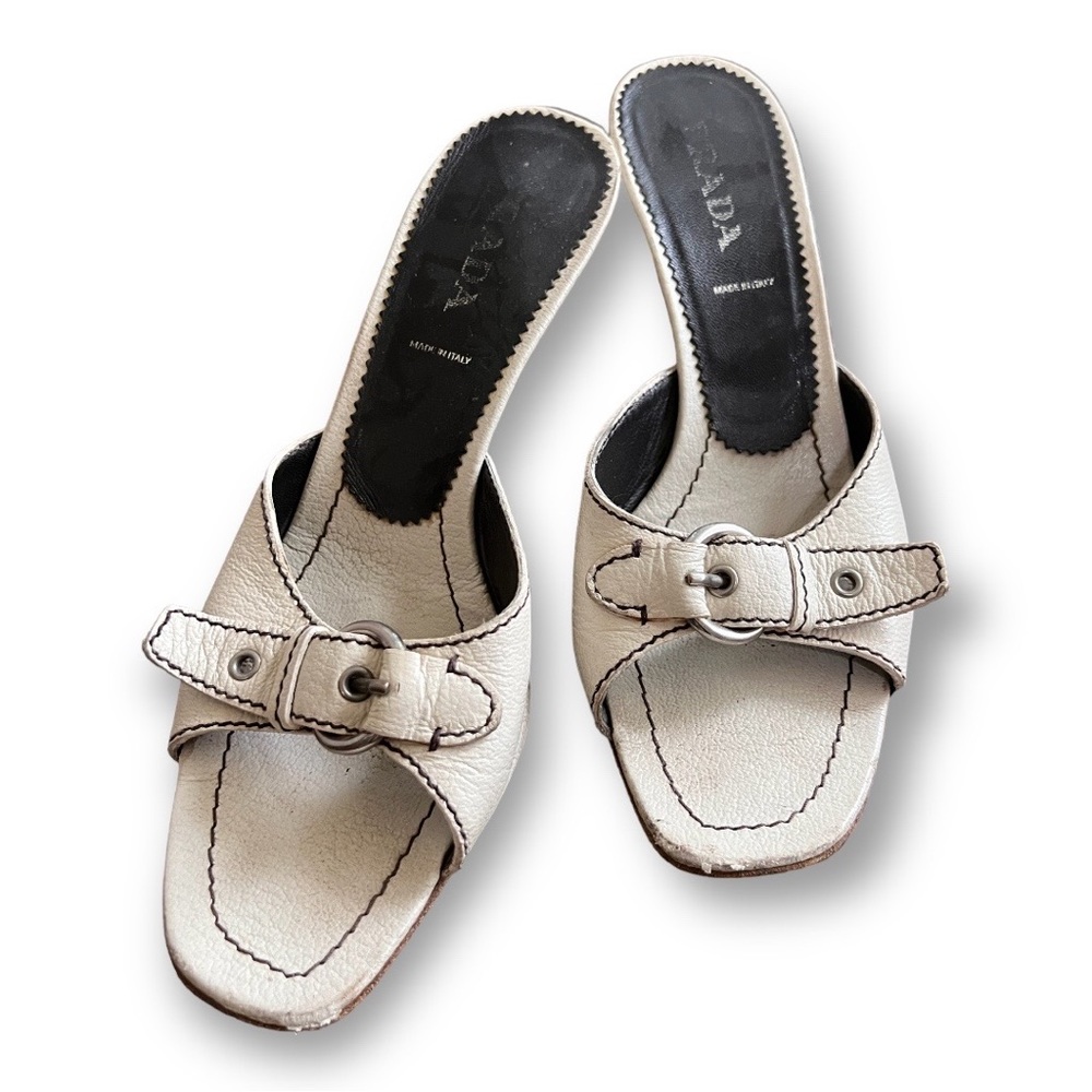 Prada Ivory Mule Slides